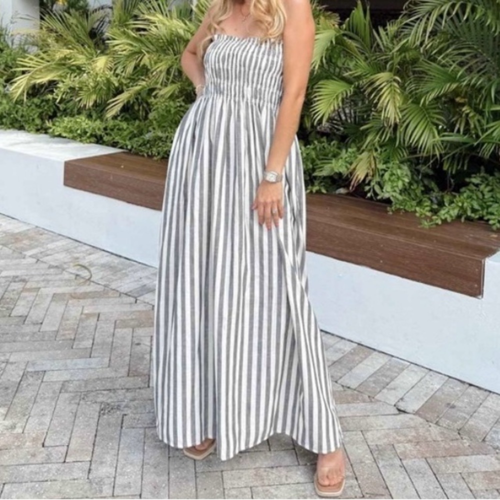 Striped Strapless Maxi Dress